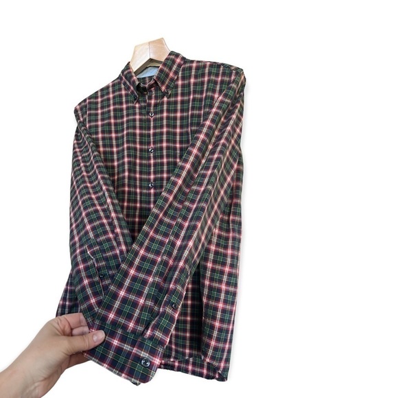 J. Crew Men’s Button Front Long Sleeve Red Green Blue Plaid Cotton Shirt, Medium - Picture 3 of 8